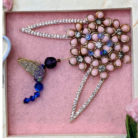 Artisan Hummingbird Jewelry Art Garden Nature Frame Vintage Beaded Crystals 3D - Picture 6 of 13